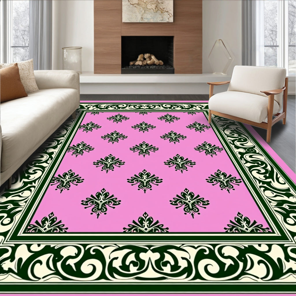 Pink Floral Bordered Classic Design Rug