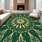Intricate Green Gold Mandala Design Rug