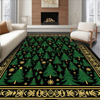 Elegant Green Pine Forest Stars Border Rug