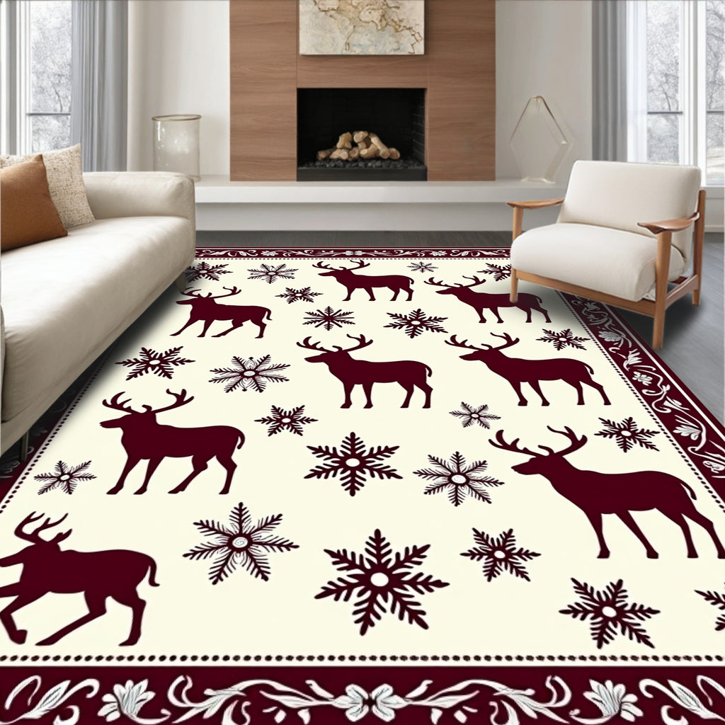 Reindeer Snowflake Winter Accent Pattern Rug
