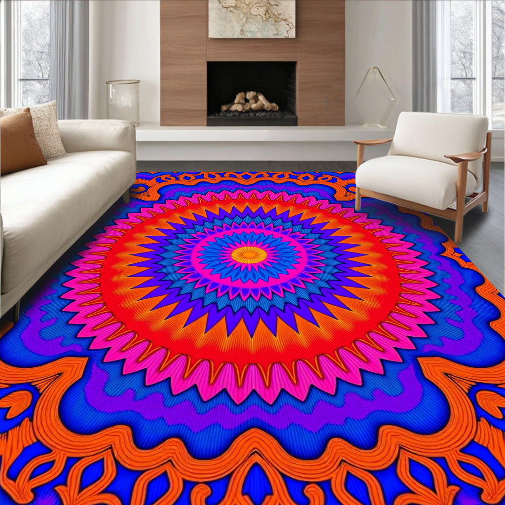 Vibrant Radial Floral Pattern Rug