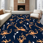 Whimsical Orange Deer Floral Swirl Rug
