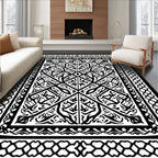 Intricate Black White Geometric Patterned Rug