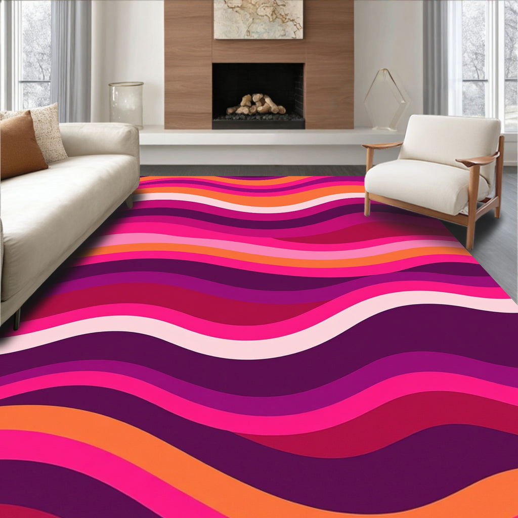 Vibrant Pink Purple Orange Wavy Rug