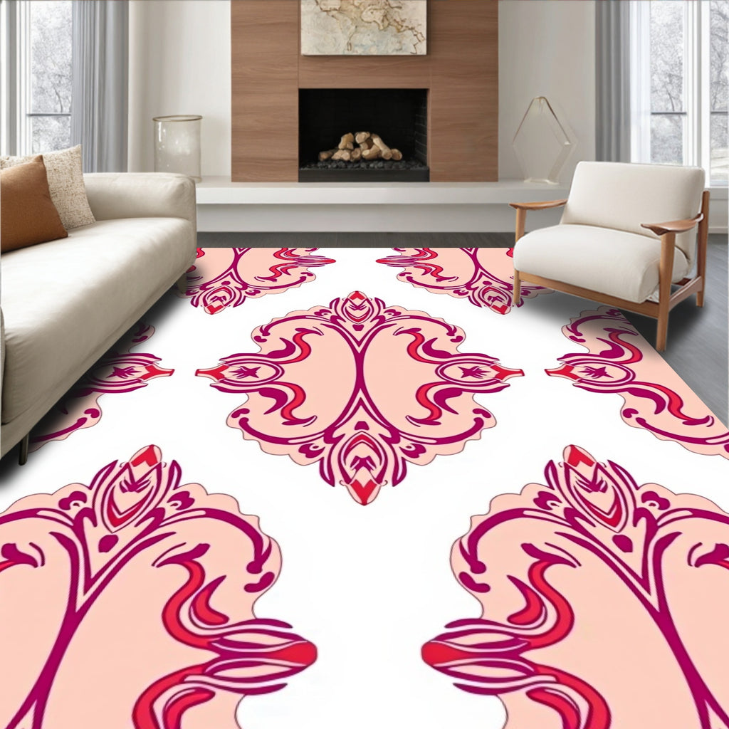 Ornate Pink Crimson Floral Pattern Rug