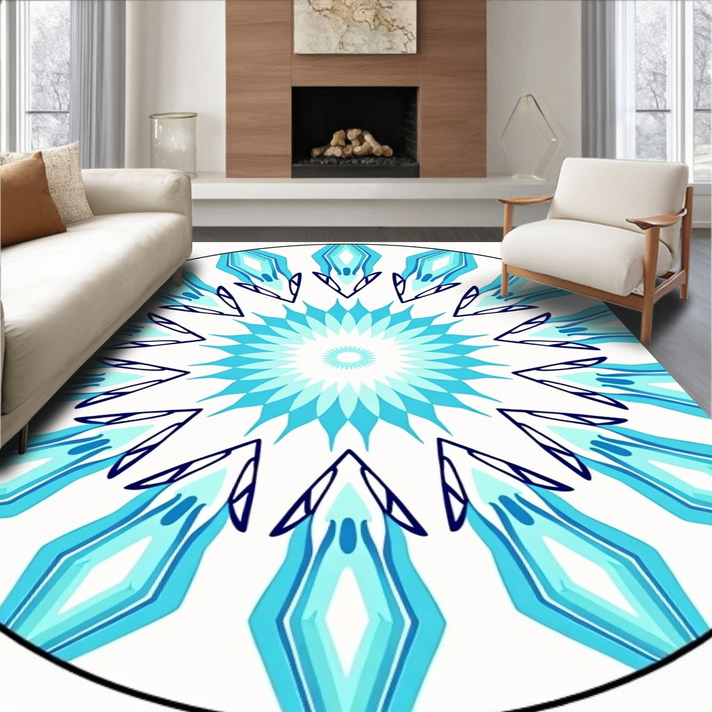 Cool Blue Teal Geometric Mandala Rug