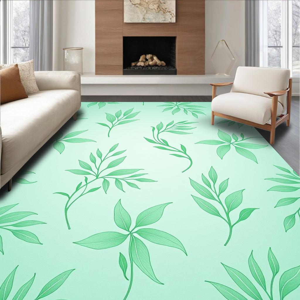 Green Leafy Botanical Pattern Design Rug