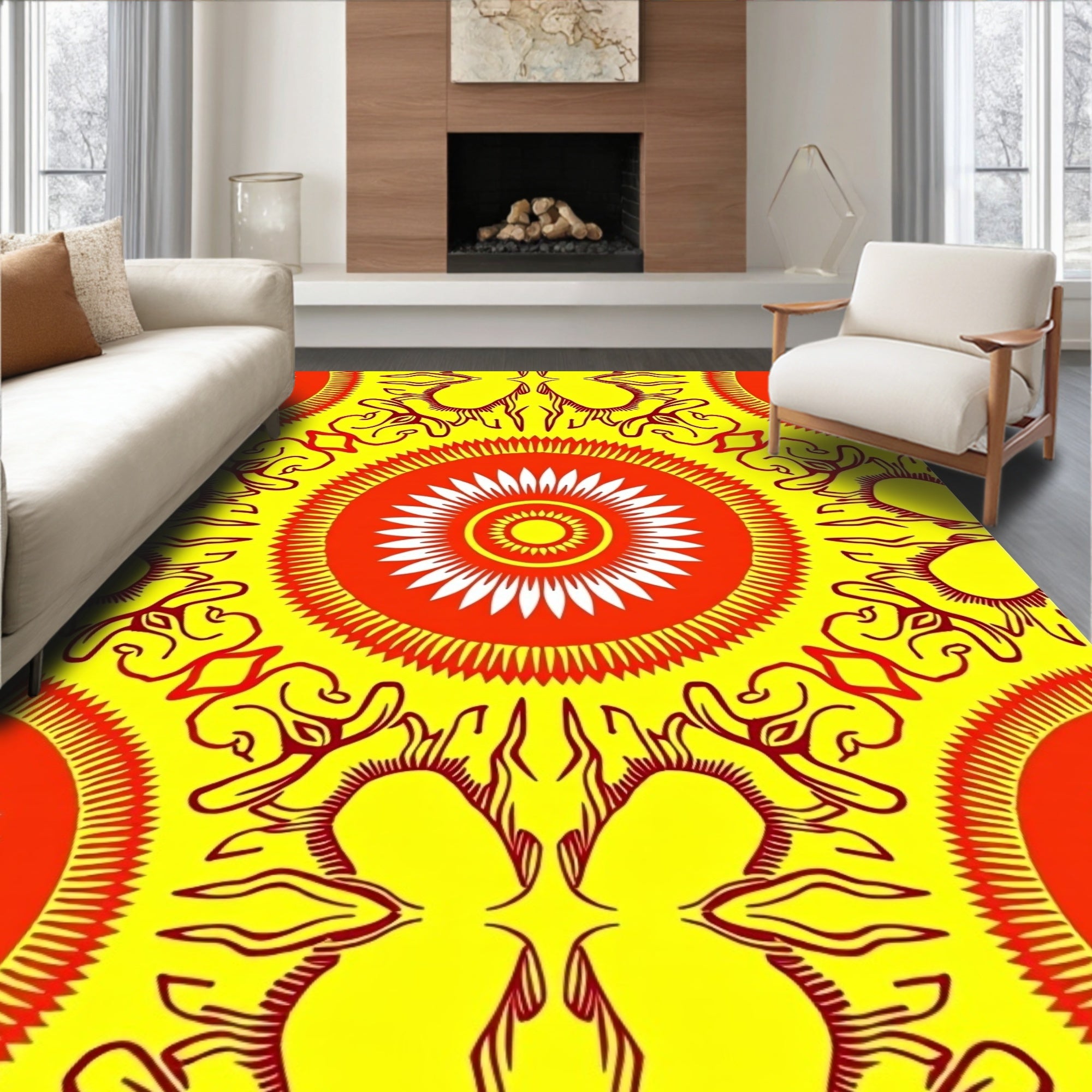 Radiant Sunburst Mandala Pattern Design Rug