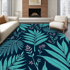 Teal Fern Leaf Botanical Pattern Rug