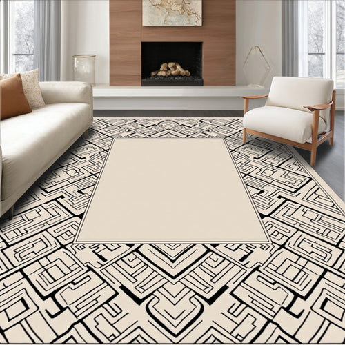 Abstract Black Geometric Maze Pattern Rug