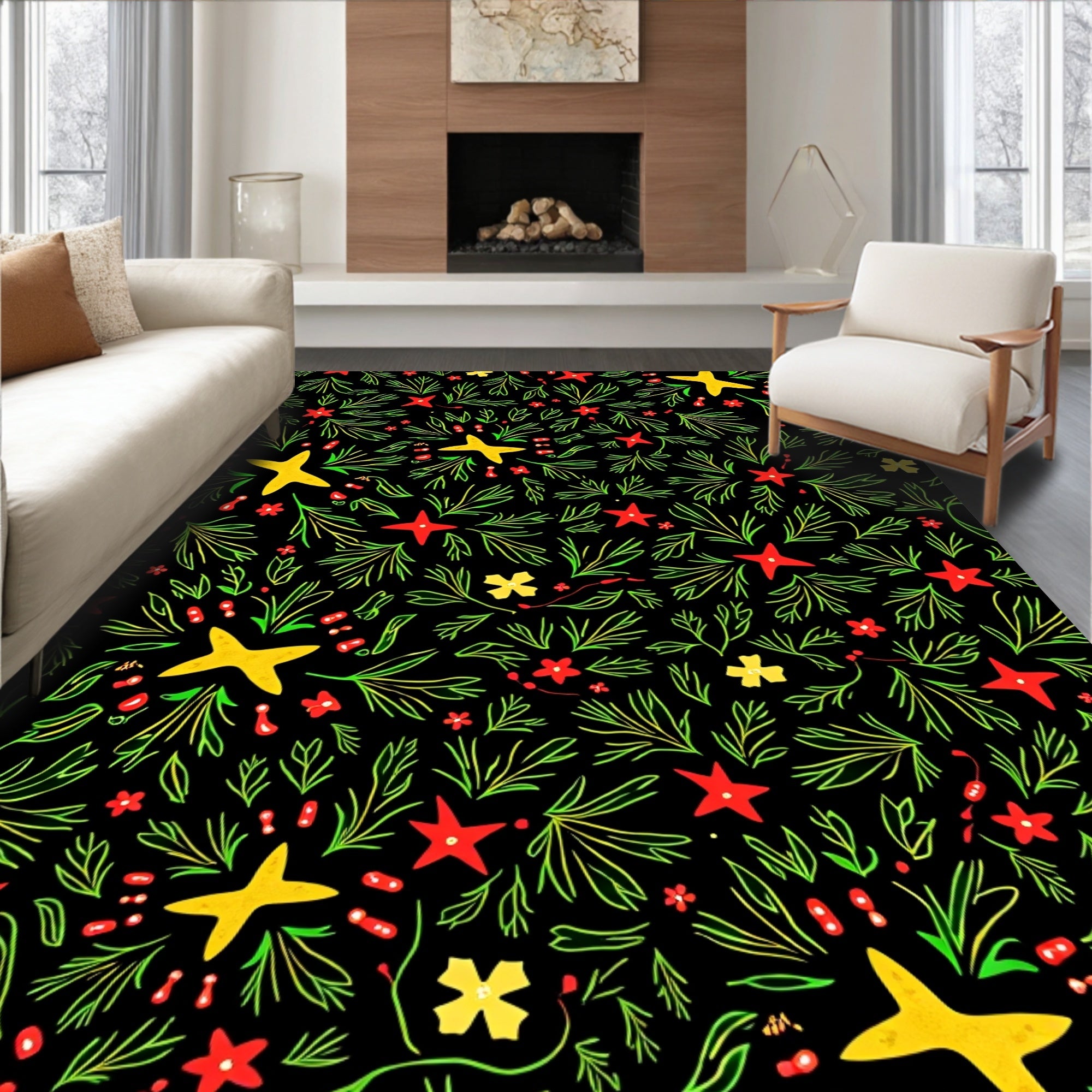 Whimsical Star Berry Nature Pattern Rug
