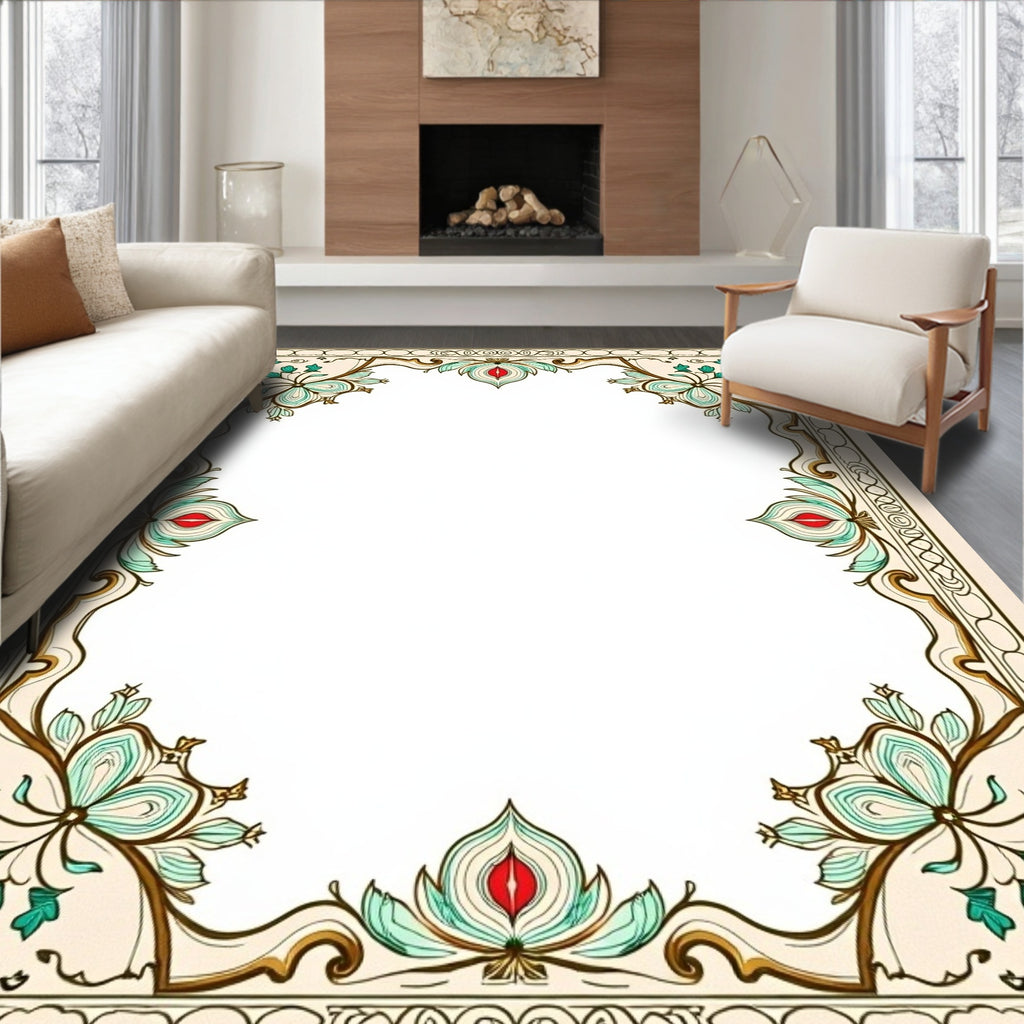 Ornate Floral Border Design Rug