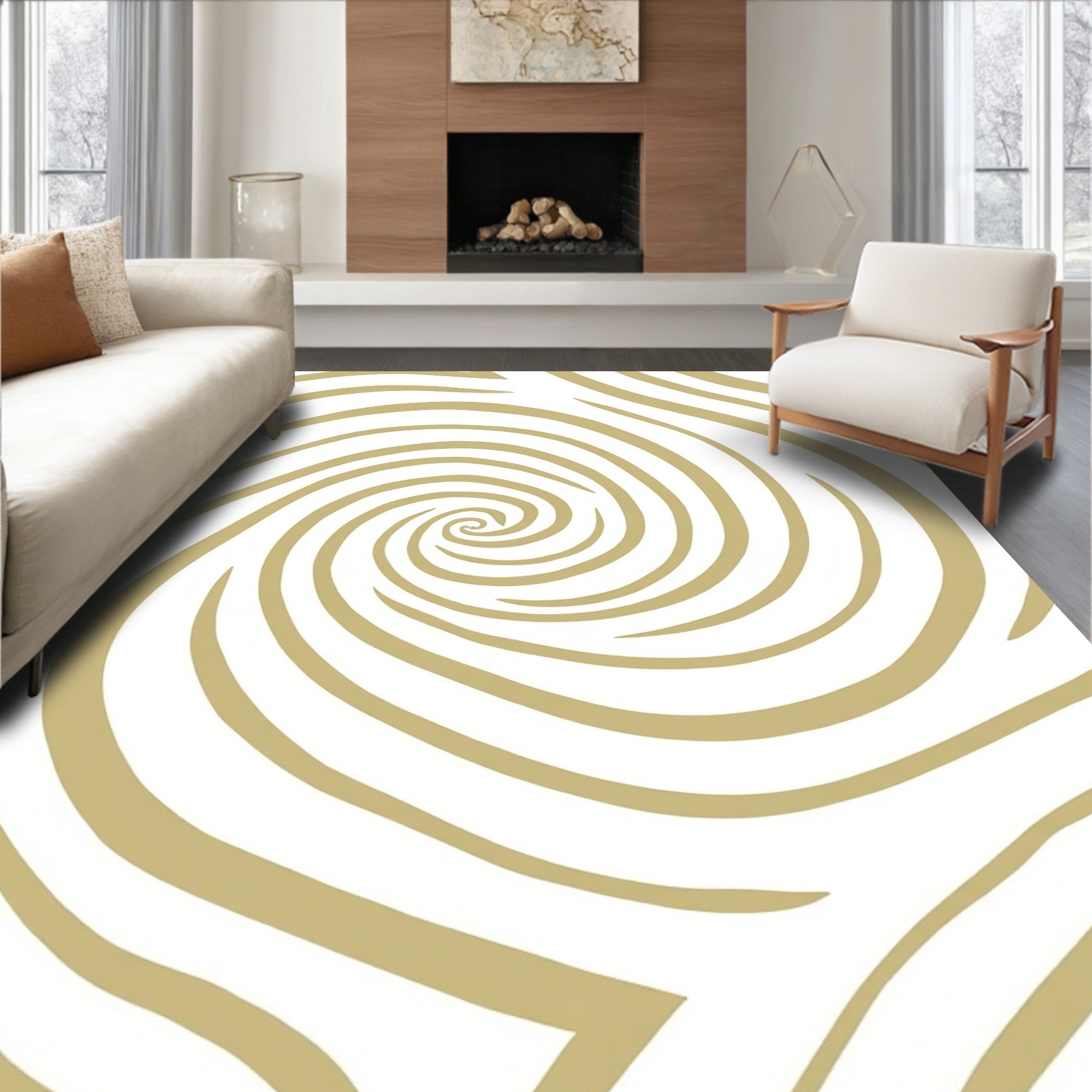 Golden Swirl Stripe Pattern Rug