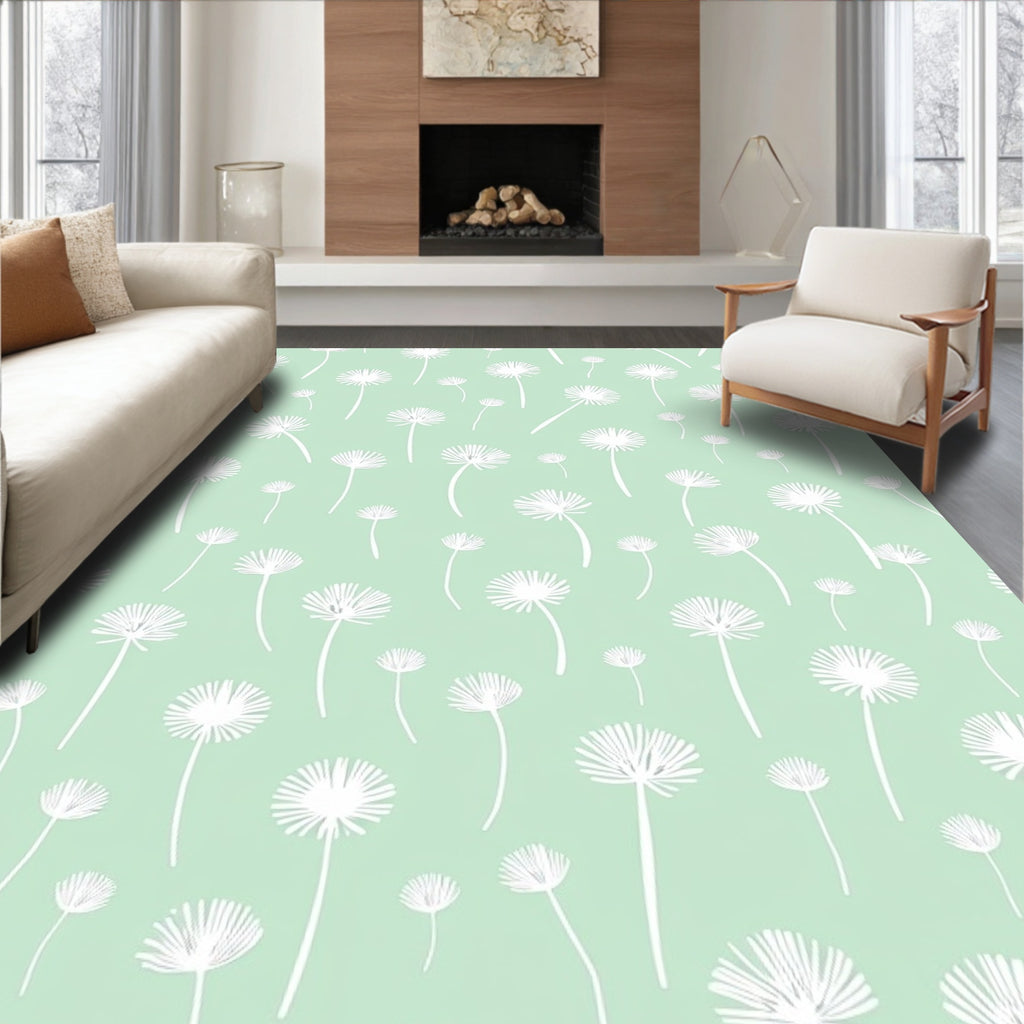 Soft Mint Dandelion Field Pattern Rug
