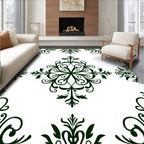 Ornate Dark Green Floral Damask Rug