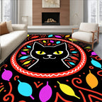 Black Cat Colorful Whimsical Art Rug