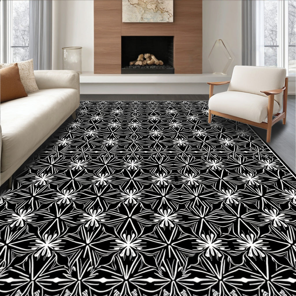 Intricate Floral Line Art Pattern Rug