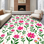 Bright Pink Daisy Garden Pattern Rug