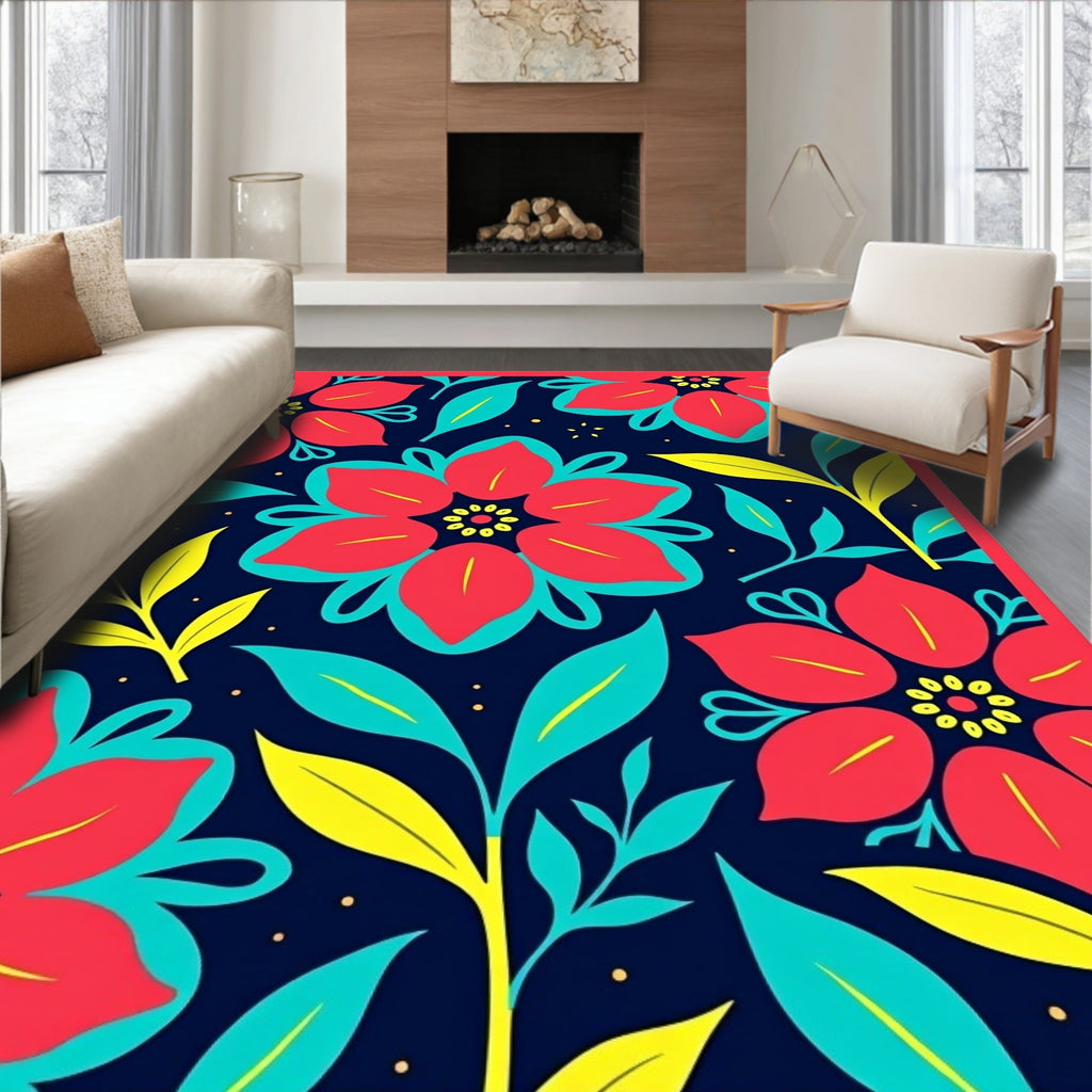 Bold Floral Design With Nature Motifs Rug