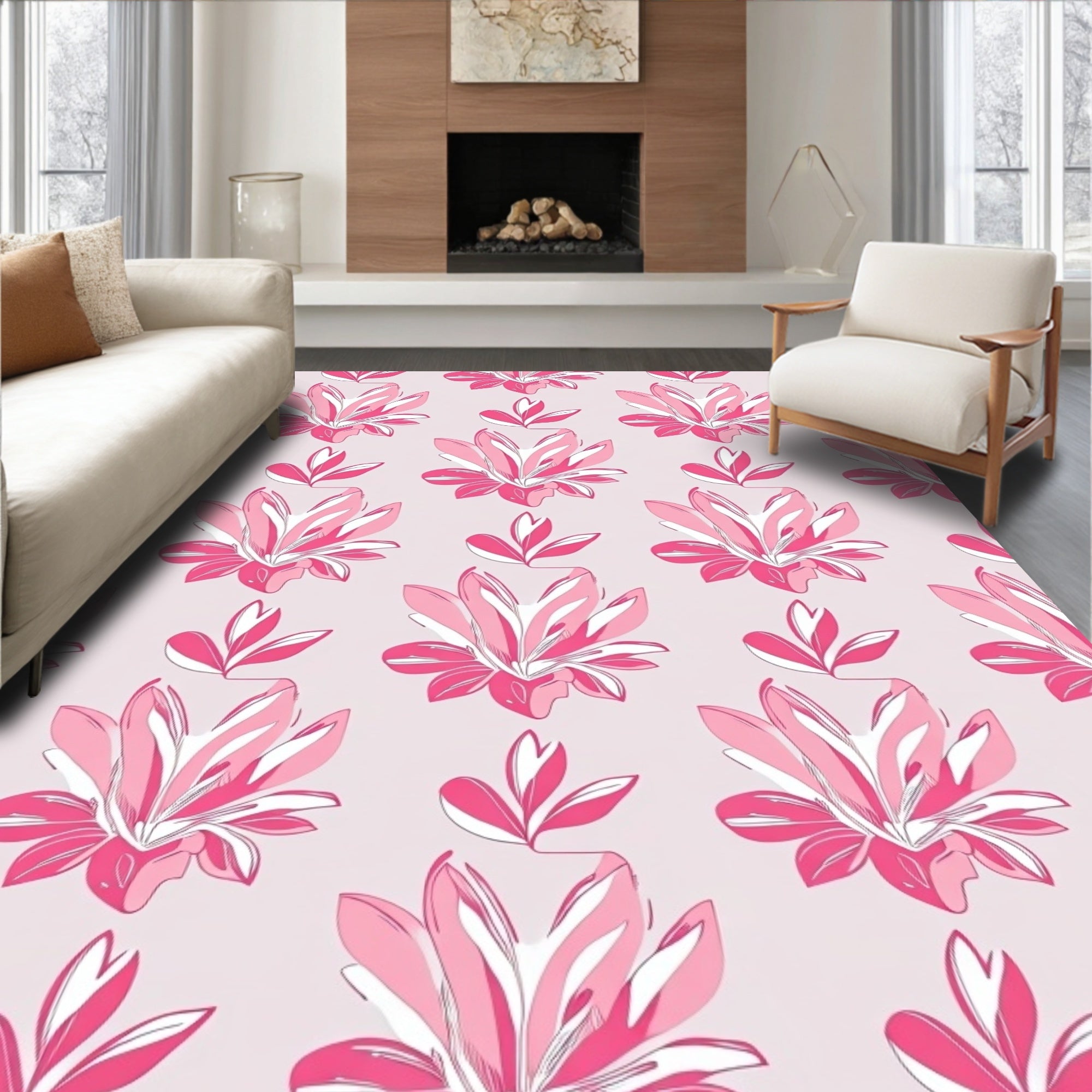 Bold Floral Pink Abstract Pattern Rug