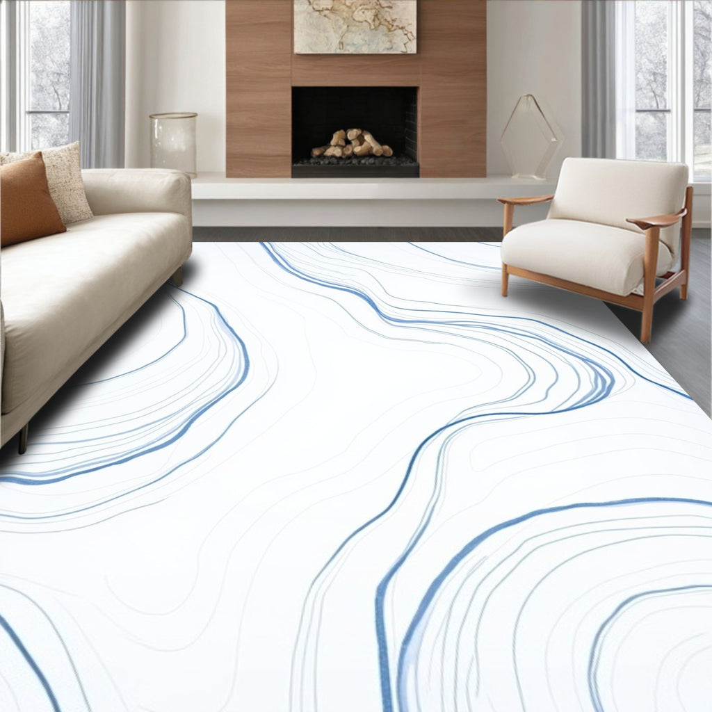Abstract Blue Wavy Lines Rug