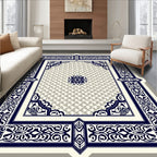 Ornamental Navy Blue Floral Geometric Design Rug