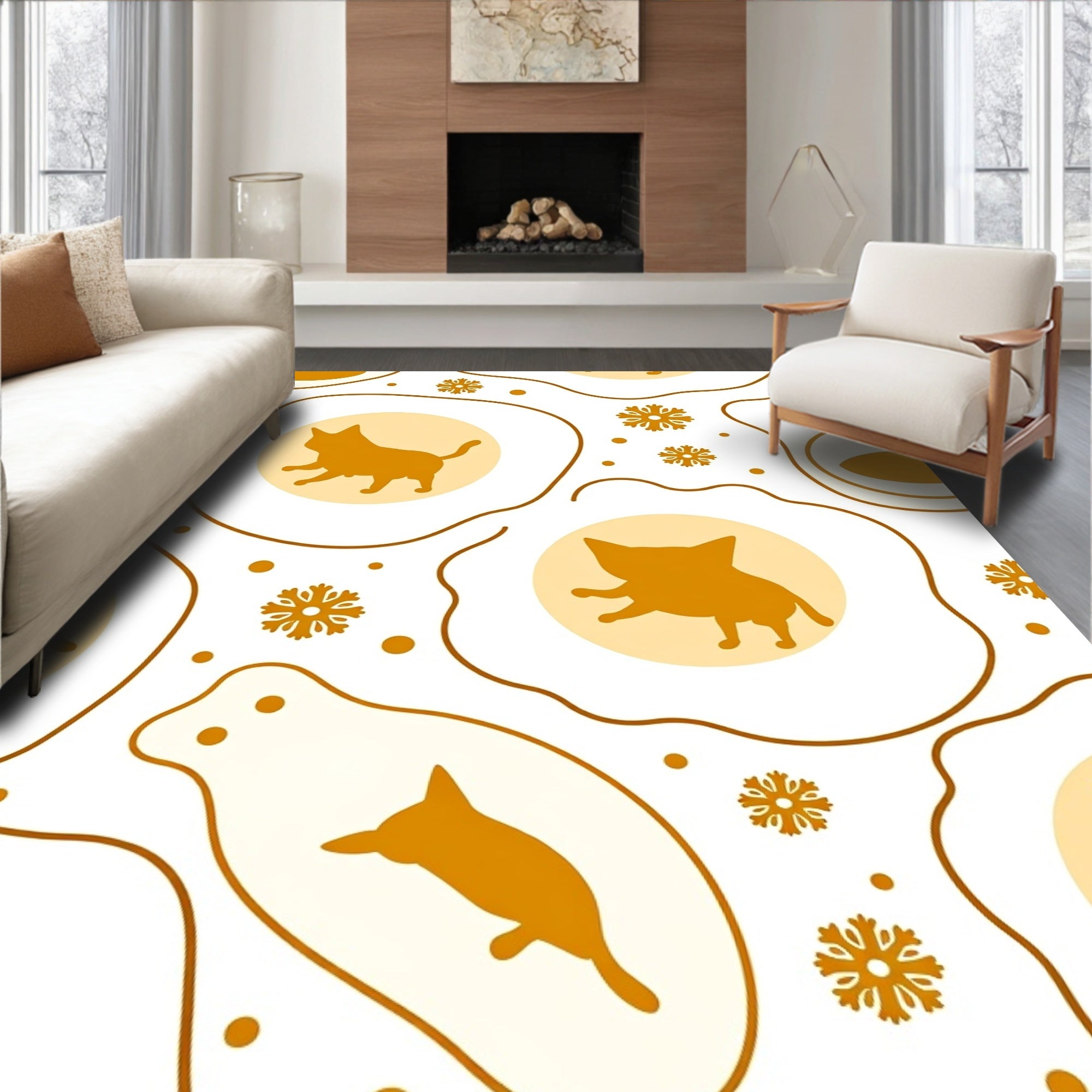 Whimsical Cat Snowflake Pattern Design Rug