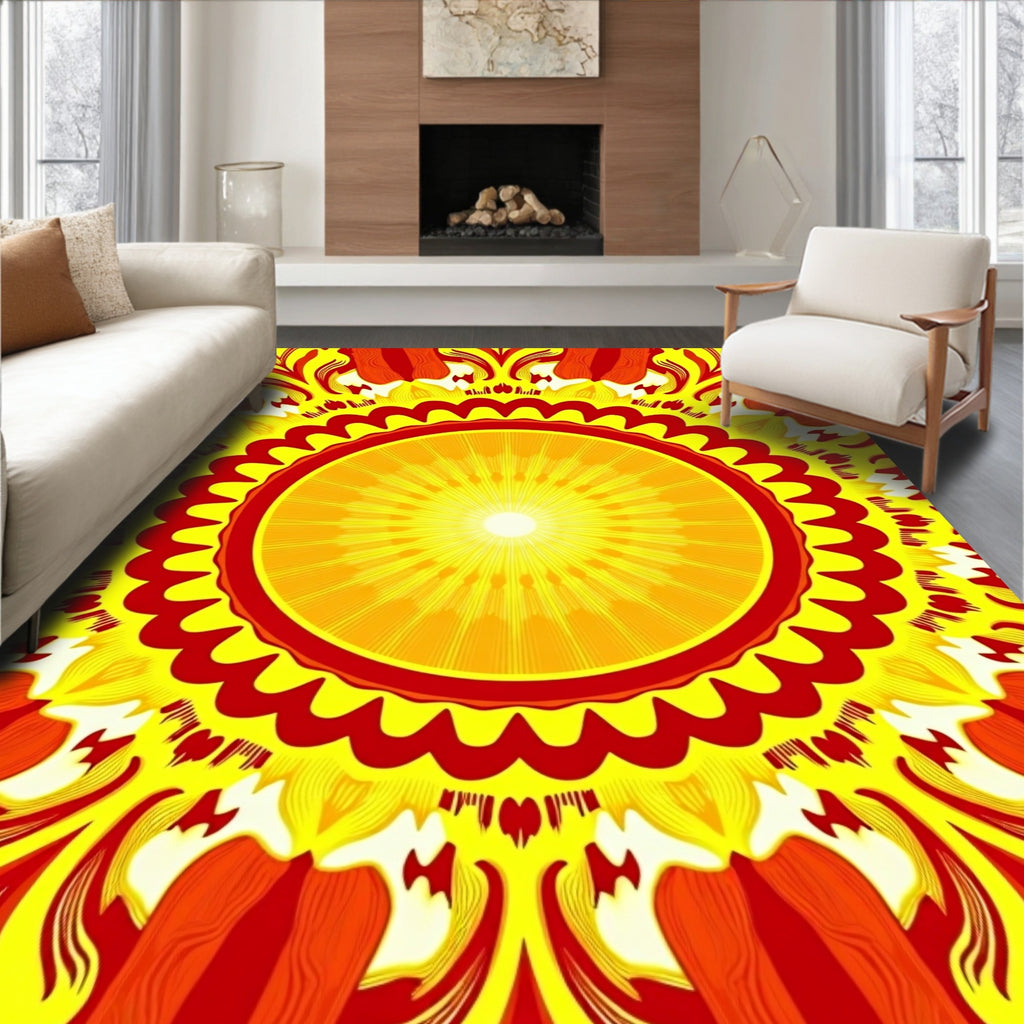 Radiant Sunburst Mandala Pattern Rug