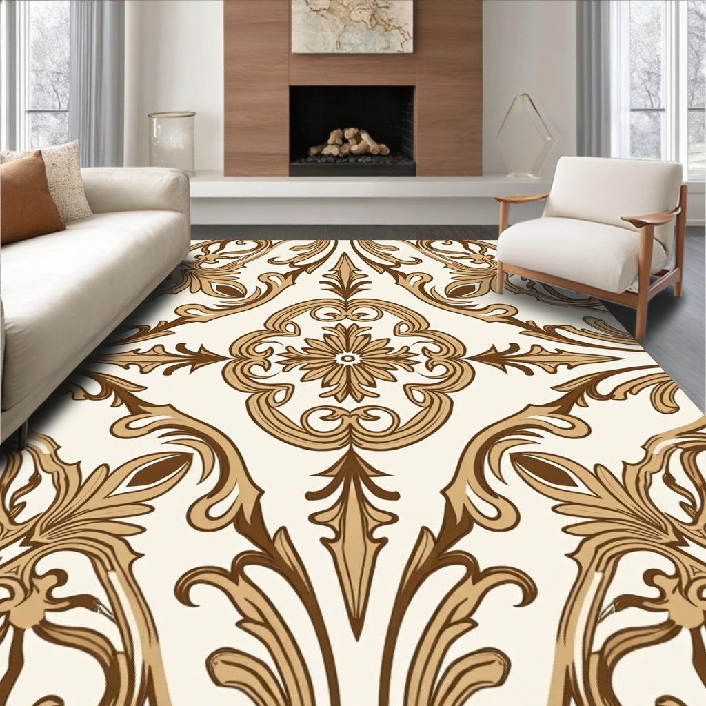 Classic Damask Leaf Swirl Rug