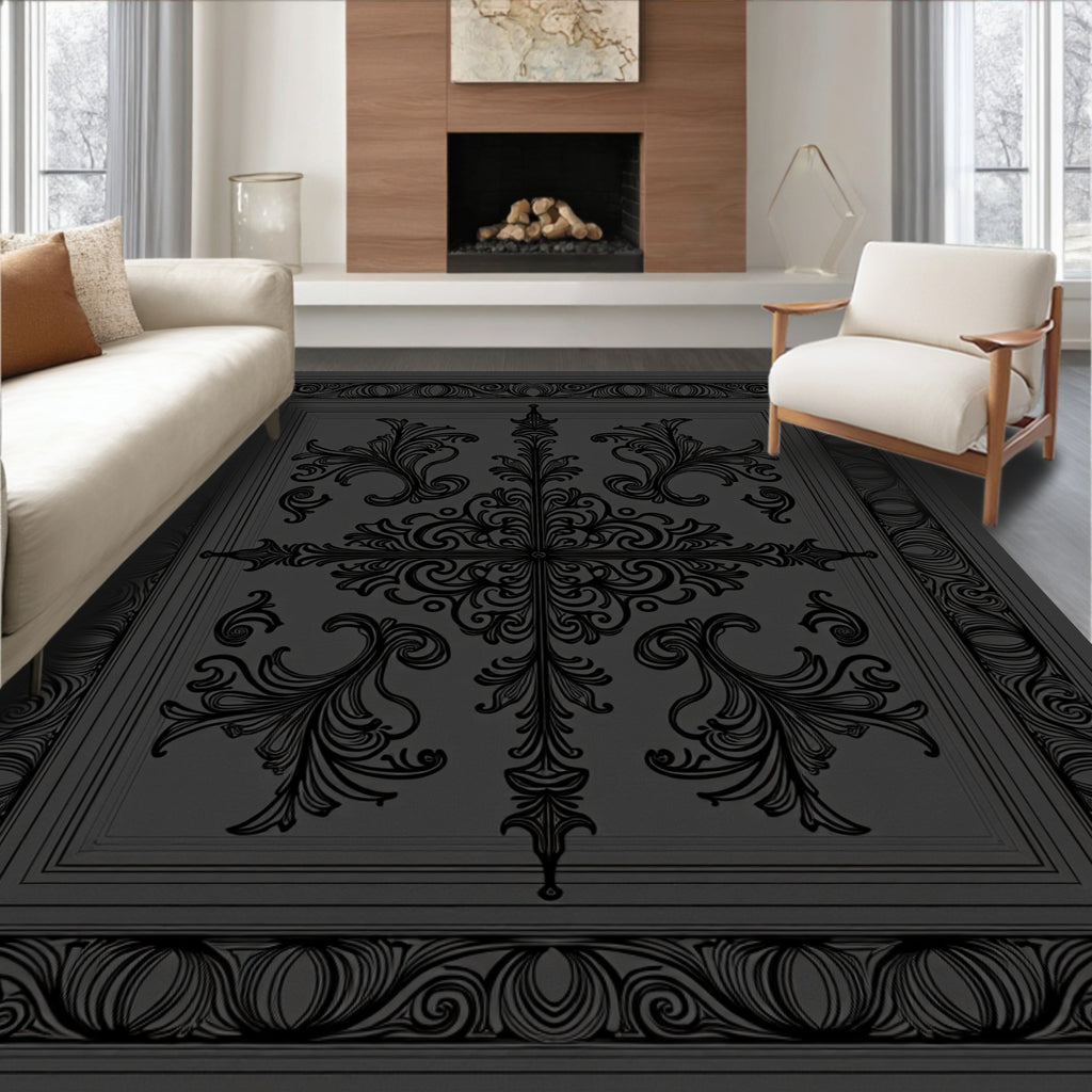 Ornate Scrollwork Vintage Style Pattern Rug