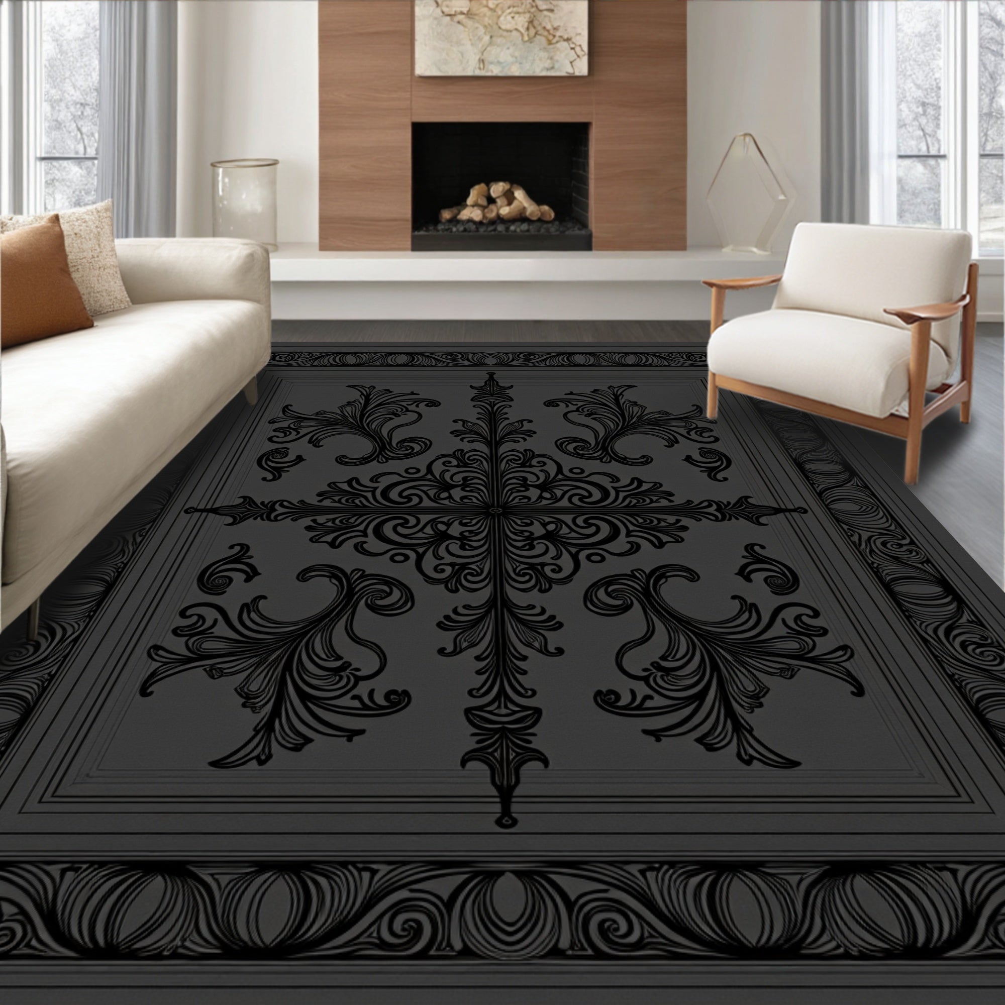 Ornate Scrollwork Vintage Style Pattern Rug