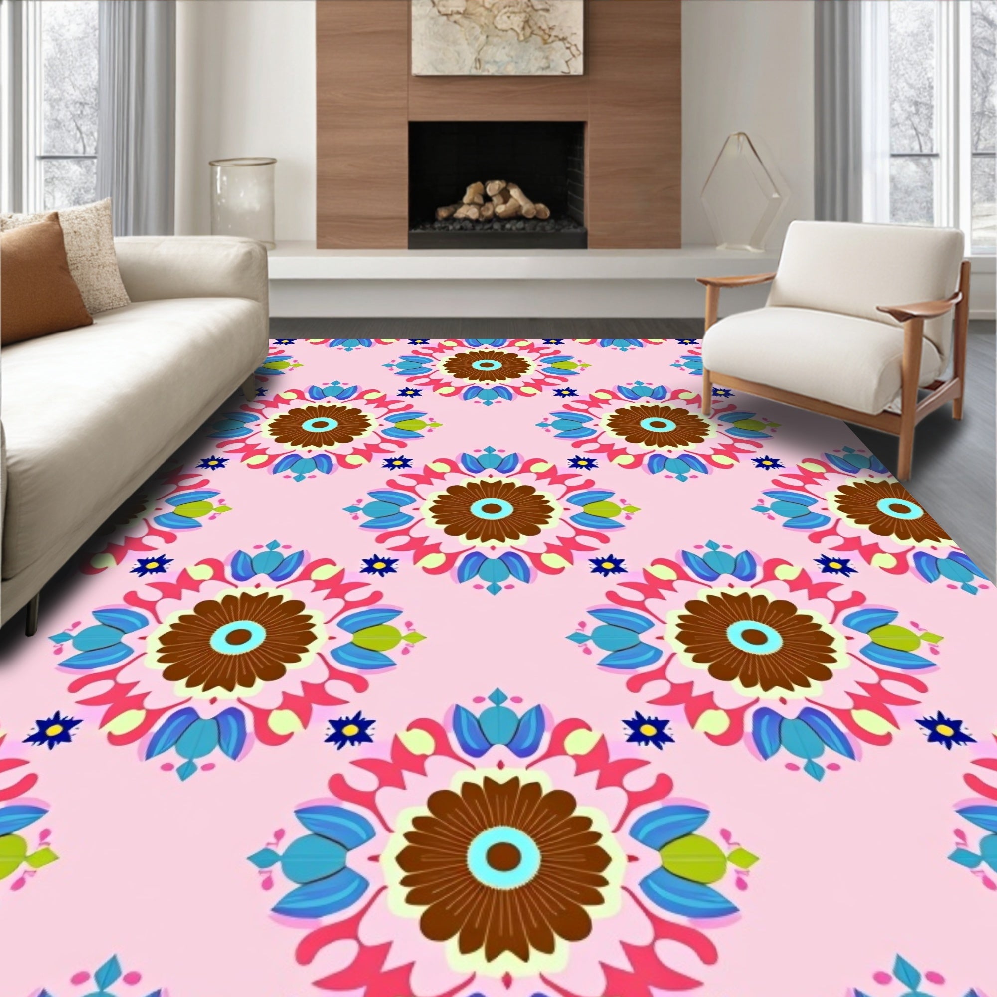 Colorful Floral Medallion Pattern Rug