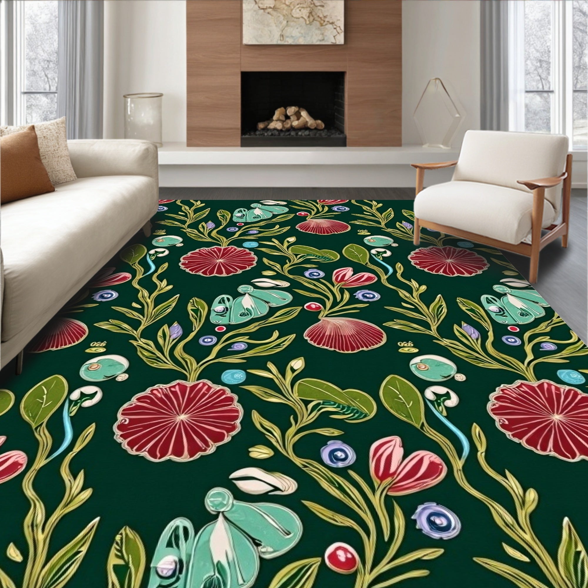 Art Nouveau Floral And Shell Pattern Rug