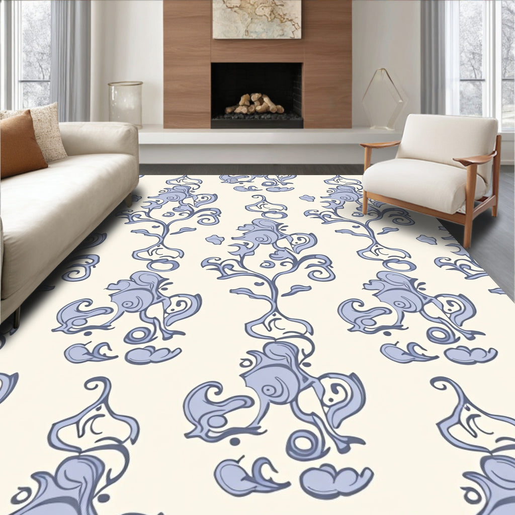 Ornate Floral Damask Pattern Rug