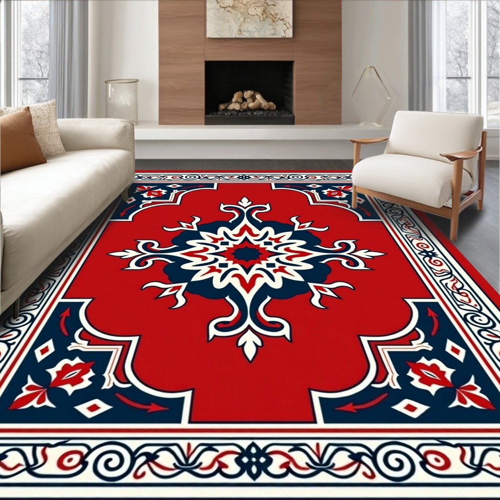 Red Floral Medallion Ornamental Design Rug