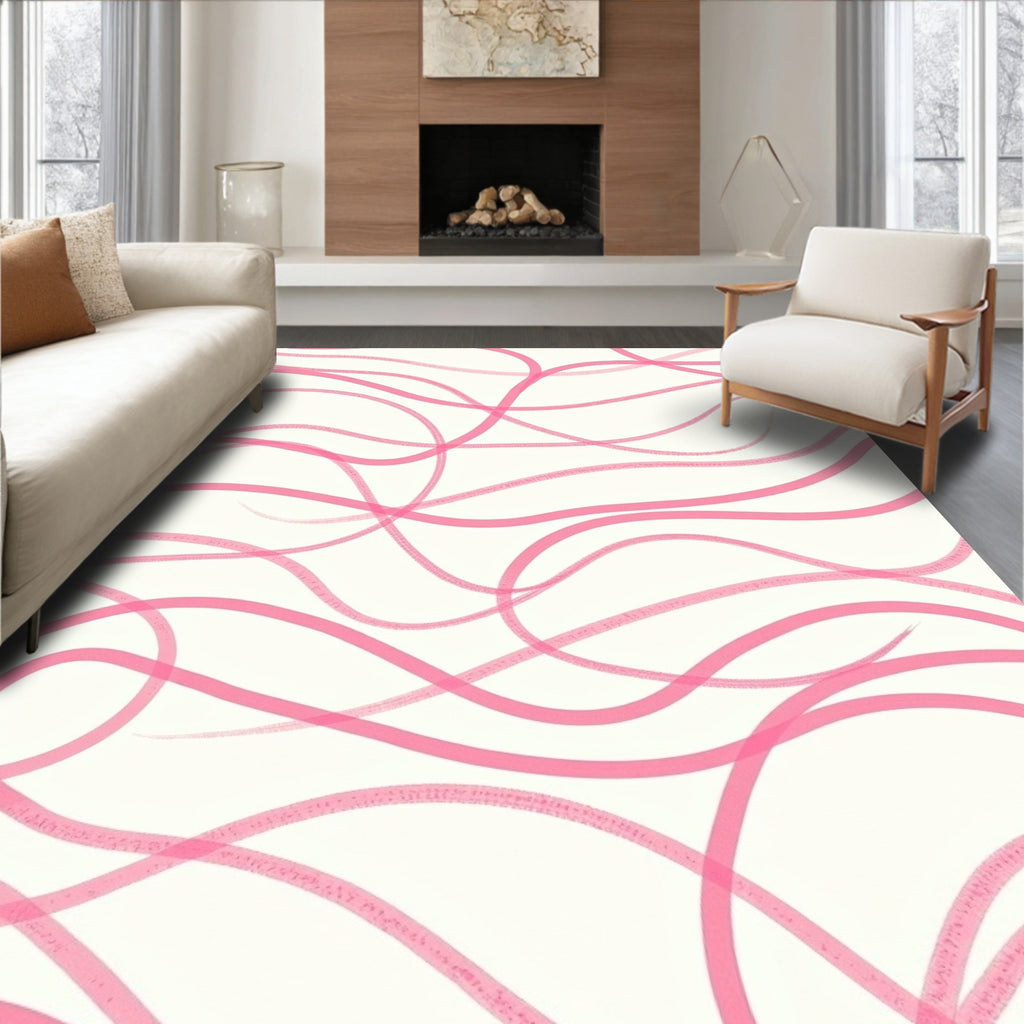 Whimsical Pink Swirl Abstract Rug