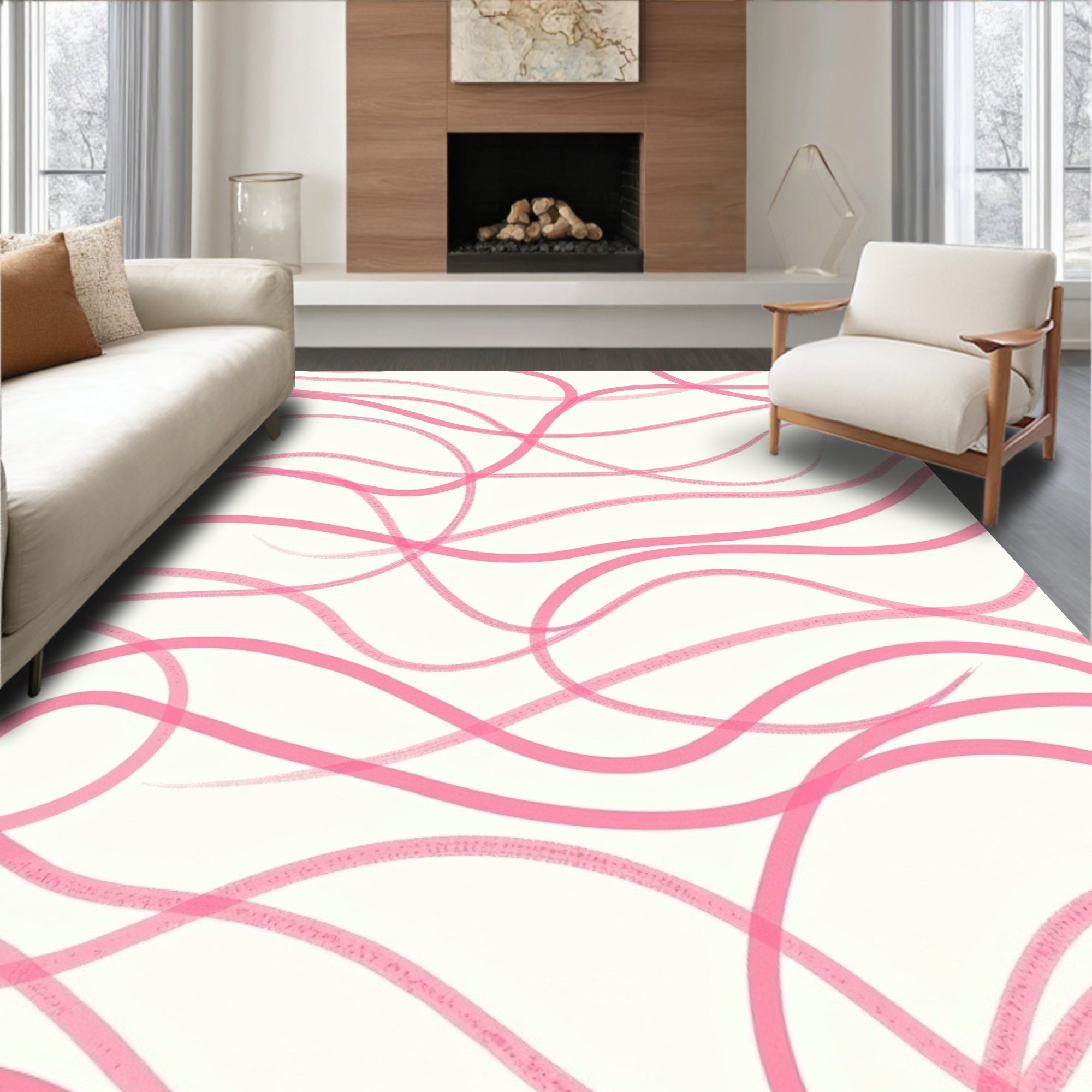 Whimsical Pink Swirl Abstract Rug