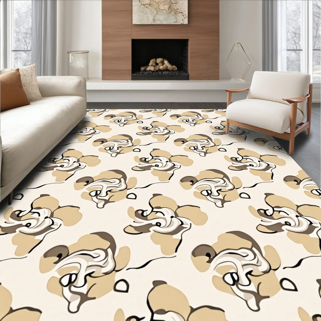Abstract Swirl Pattern In Tan and Cream Rug