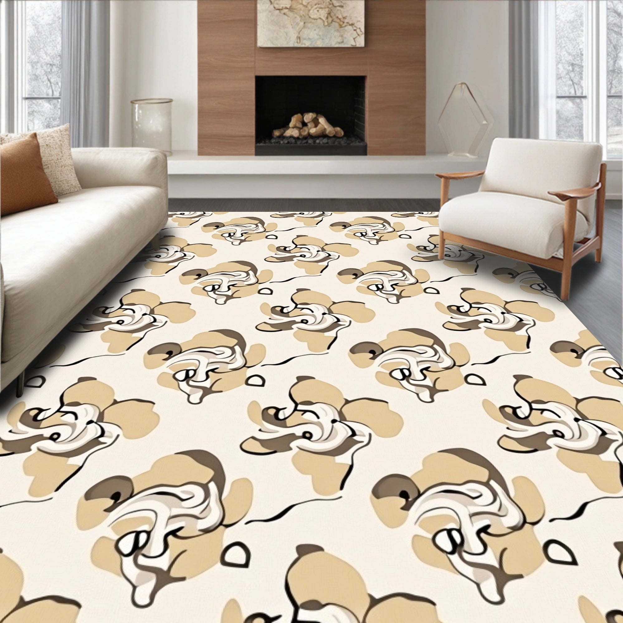 Abstract Swirl Pattern In Tan and Cream Rug