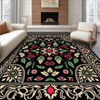 Black Folk Art Floral Medallion Rug