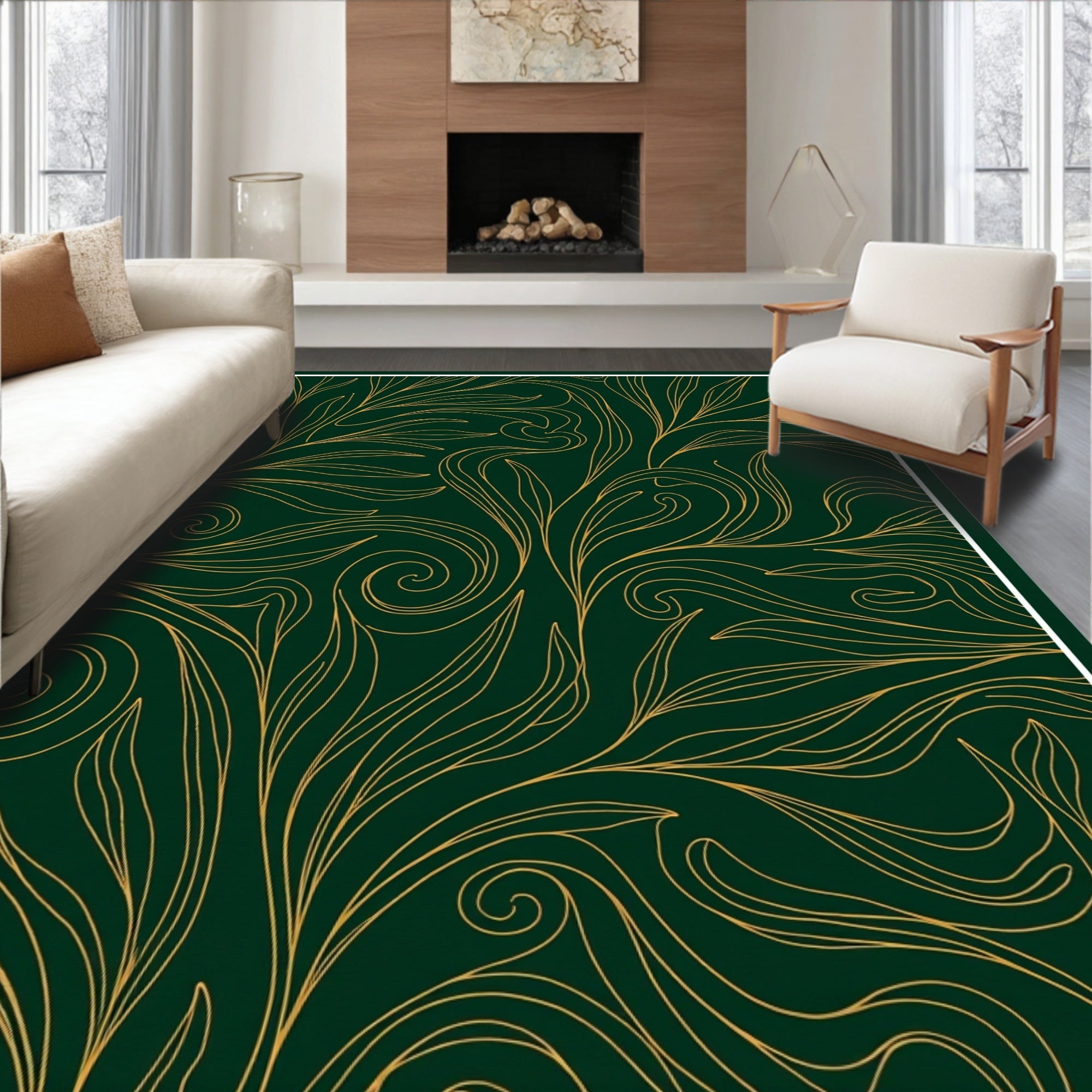 Rich Gold Vine Patterned Rug
