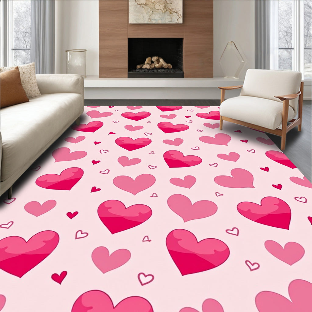 Cute Pink Heart Pattern Rug