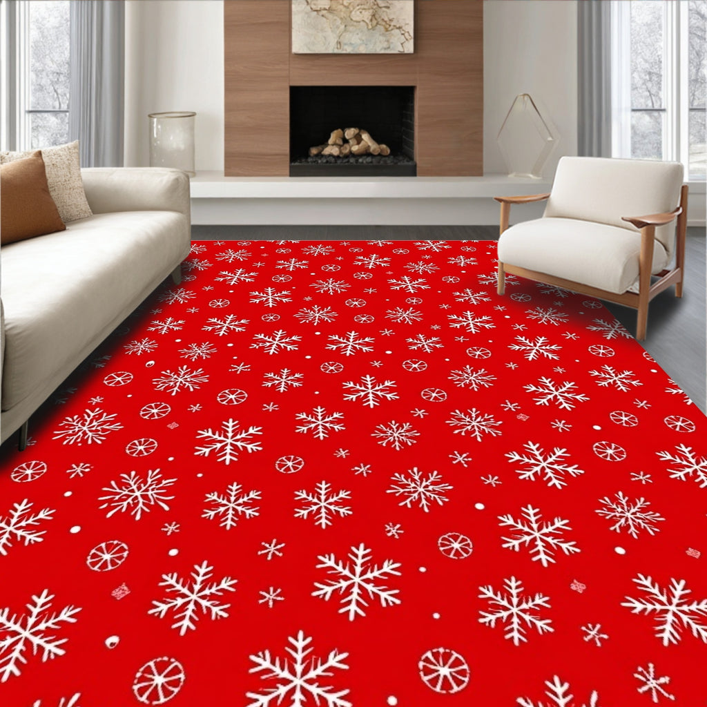 Winter Snowflake Pattern Red Rug