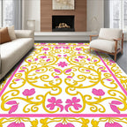 Pink Gold Floral Swirl Pattern Rug