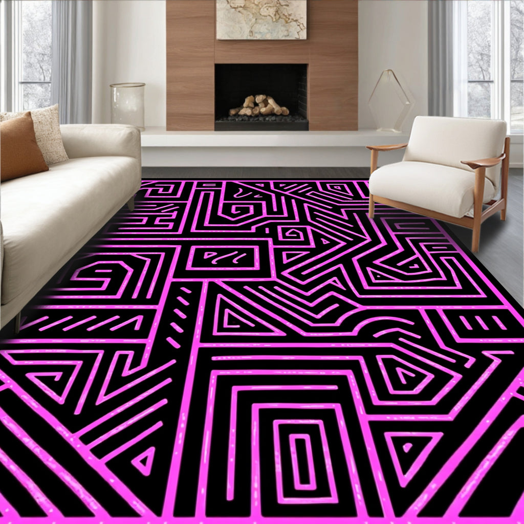 Bold Pink Maze Geometric Design Rug