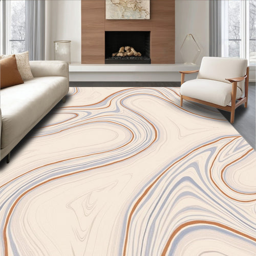 Abstract Swirls Ochre Blue Pattern Rug