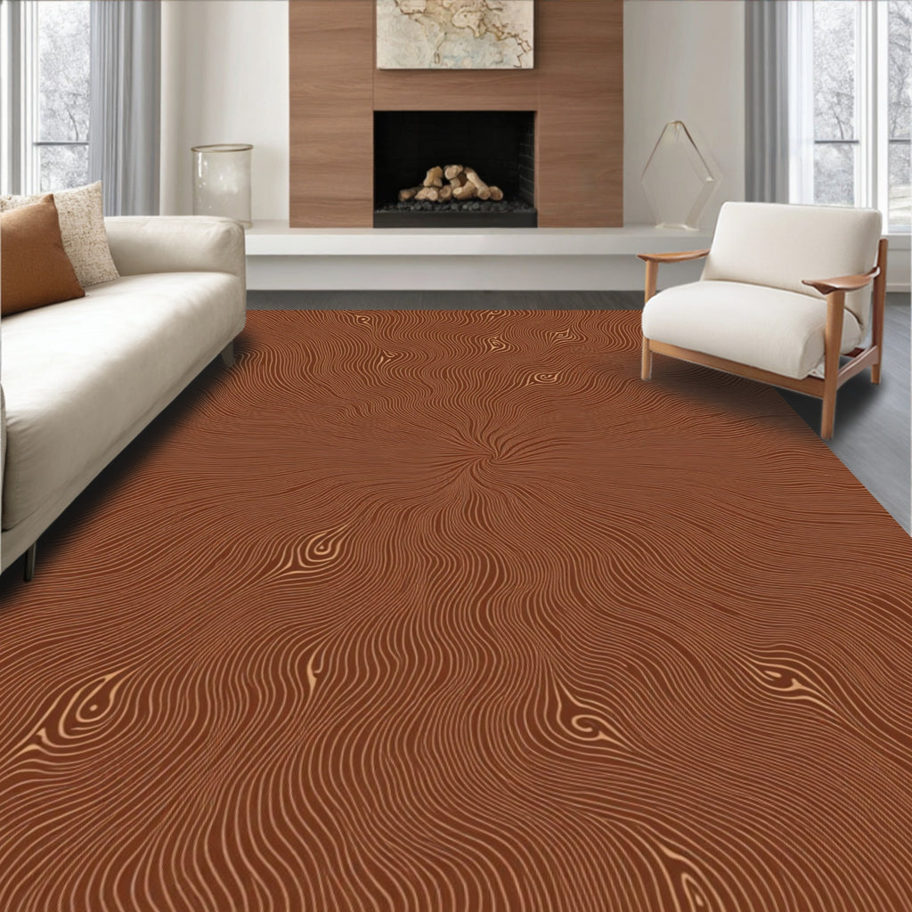 Brown Abstract Wood Grain Pattern Rug