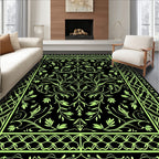 Green Floral Vine Scroll PatternRug Rug