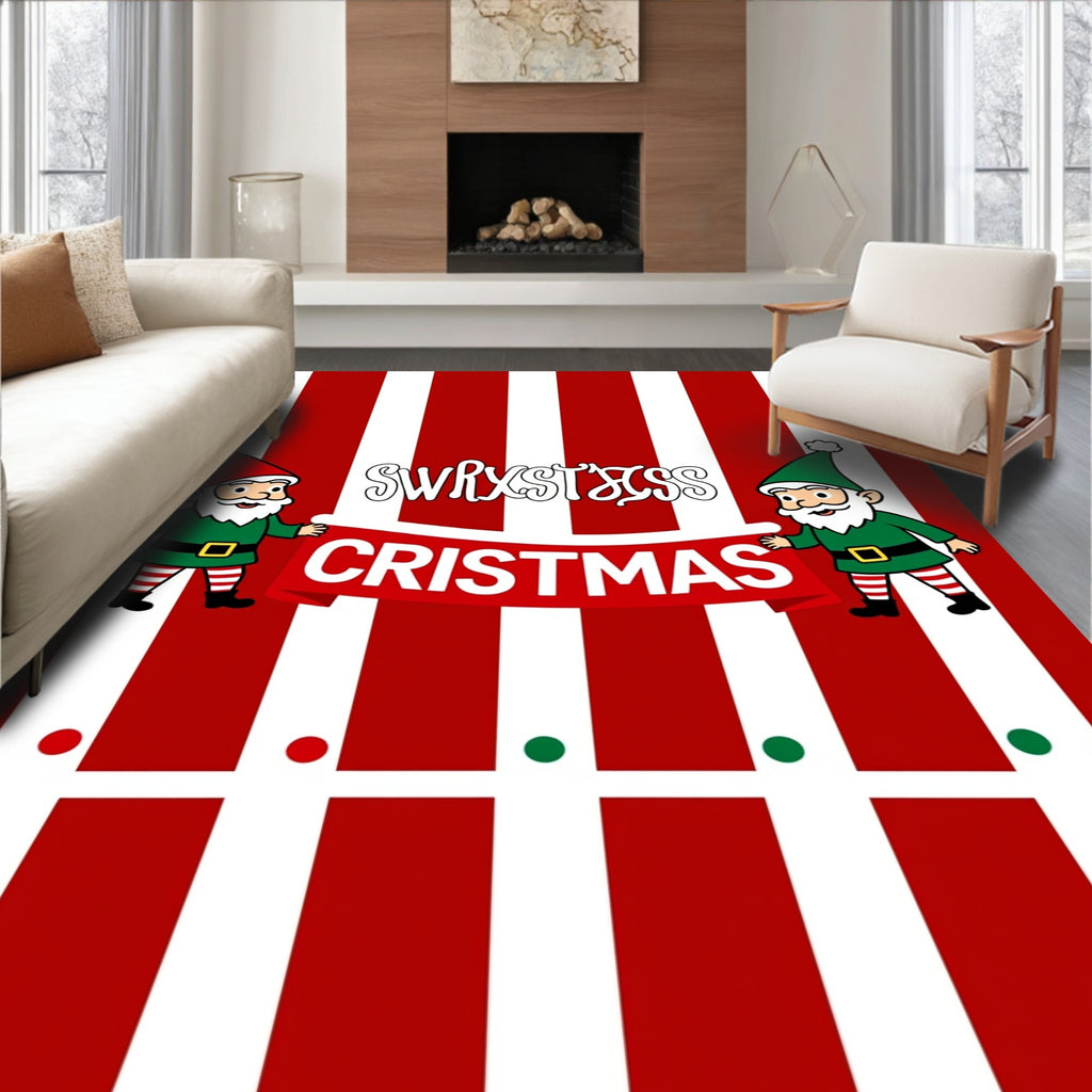 Striped Christmas Gnomes Greeting Rug