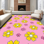 Pink Yellow Daisy Patterned Rug